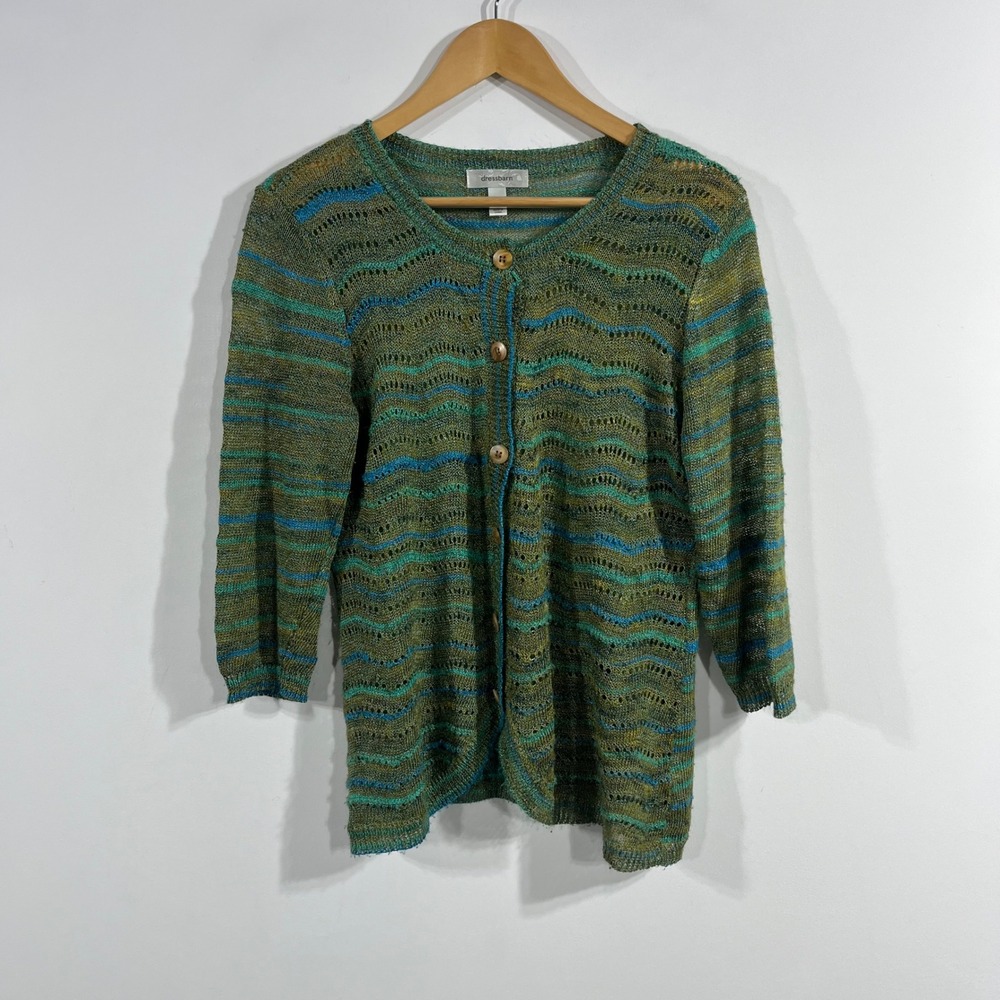 Dressbarn Y2K Granola Folk Pointelle Knit Button Front Cardigan LP Fairy Grunge